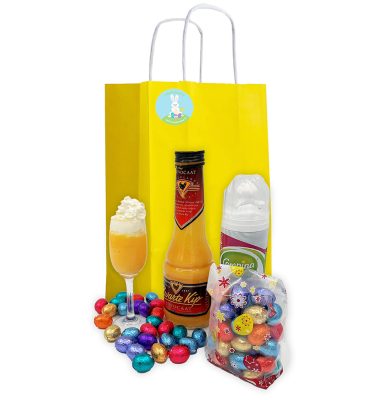 Geel Paastasje met Advocaat (0,5 L) paaseitjes (300 gram) bus slagroom
