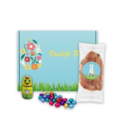 Mini stol en paaseitjes (100 gram) en klein paaskuikentje brievenbus paasgeschenk