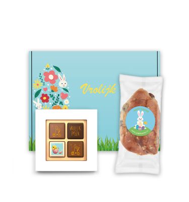 Paas pralines 4 stuks en mini stol brievenbus paasgeschenk