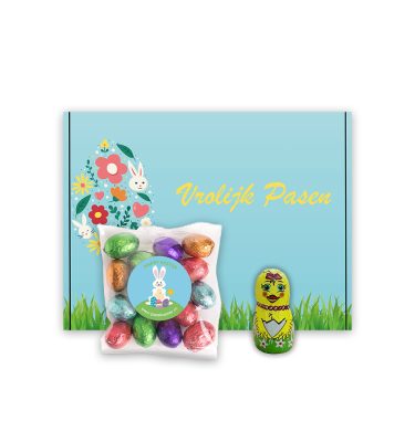 Paaseitjes assorti 100 gram en klein paaskuikentje 15 gram brievenbus paasgeschenk