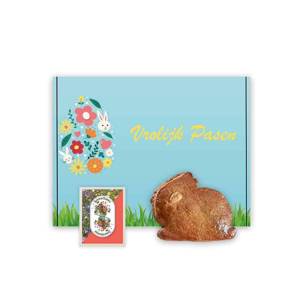 Paashaas Gevuldekoek 90 gram en 1 Zakje Veldbloemzaadjes Brievenbus Paasgeschenk