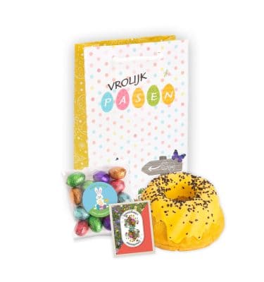Paastasje met Veldbloemzaadjes Paastulband en 100 gram paaseitjes assorti