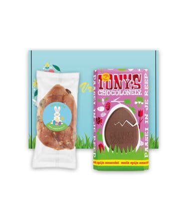 Tony’s Chocolonely Paasreep Melk met Spijs en Nootjes en Ministol Brievenbus Paasgeschenk