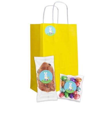 Geel Paastasje met 100 gram Paaseitjes en Ministol 100 gram