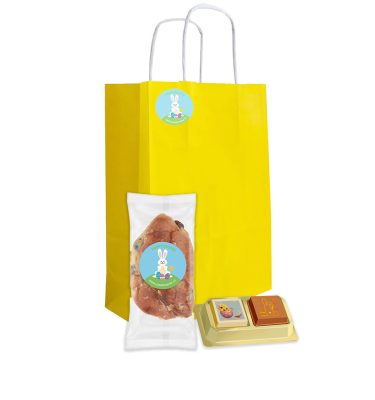 Geel Paastasje met Ministol 100 gram en Paas Pralines 2 stuks